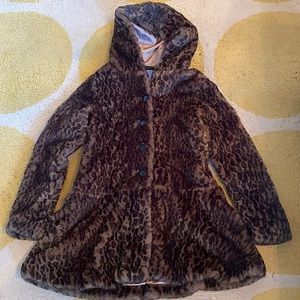 FREE PEOPLE faux fur leopard hooded coat. Size XS